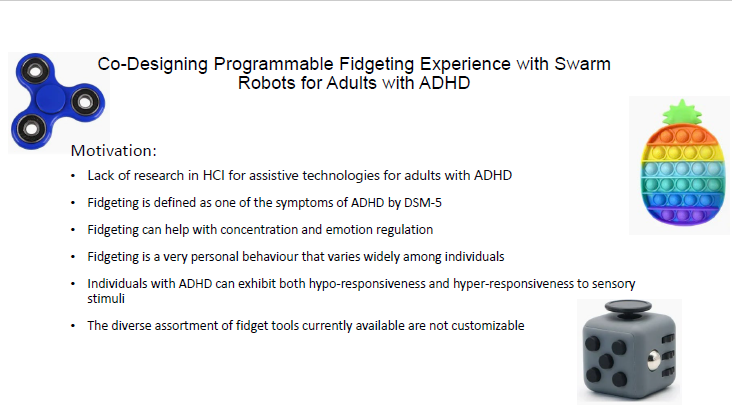 Pulatova first slide: text and image of fidgets