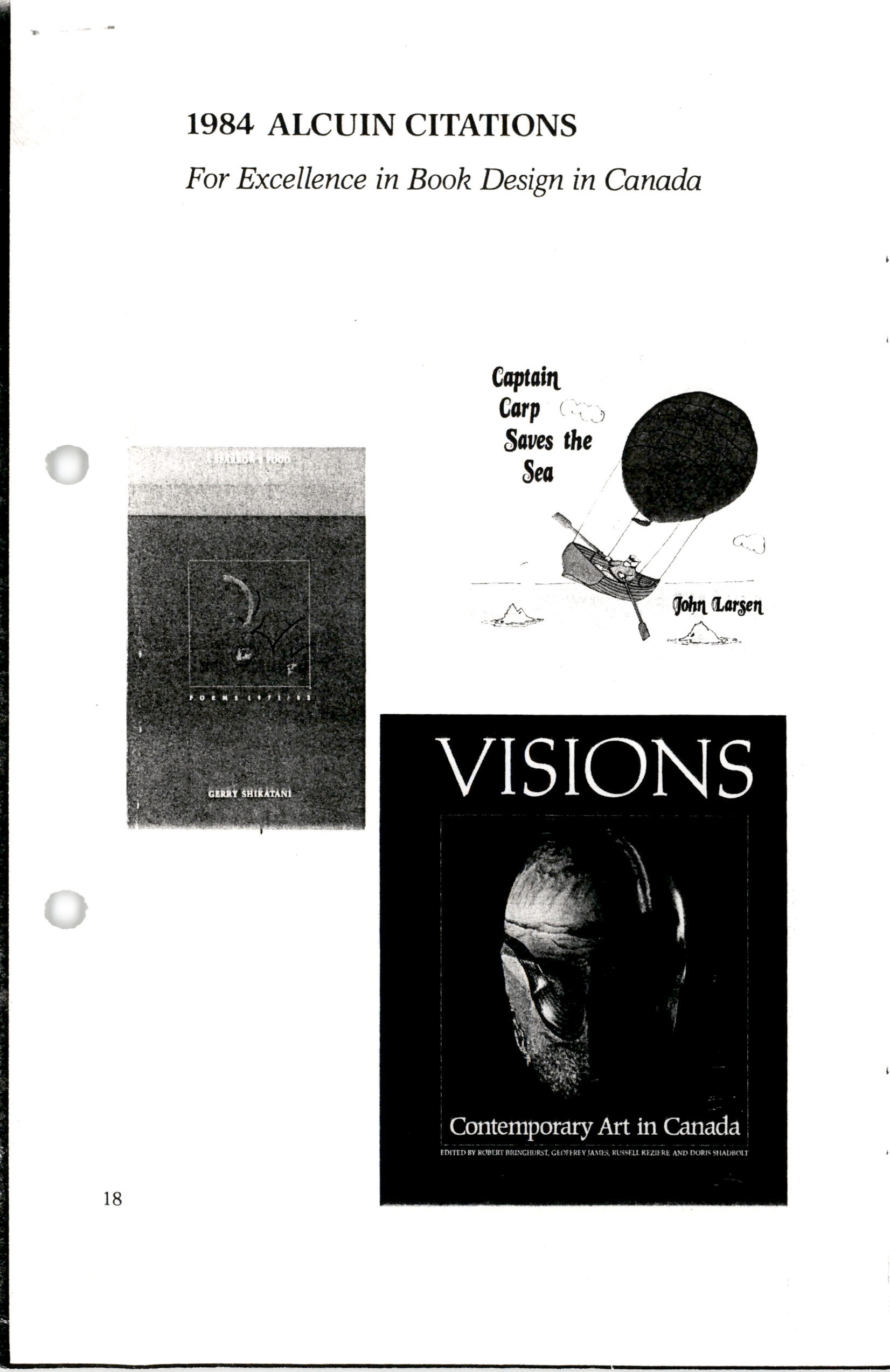 Cover page for 1984 Alcuin Award Winner Catalogue